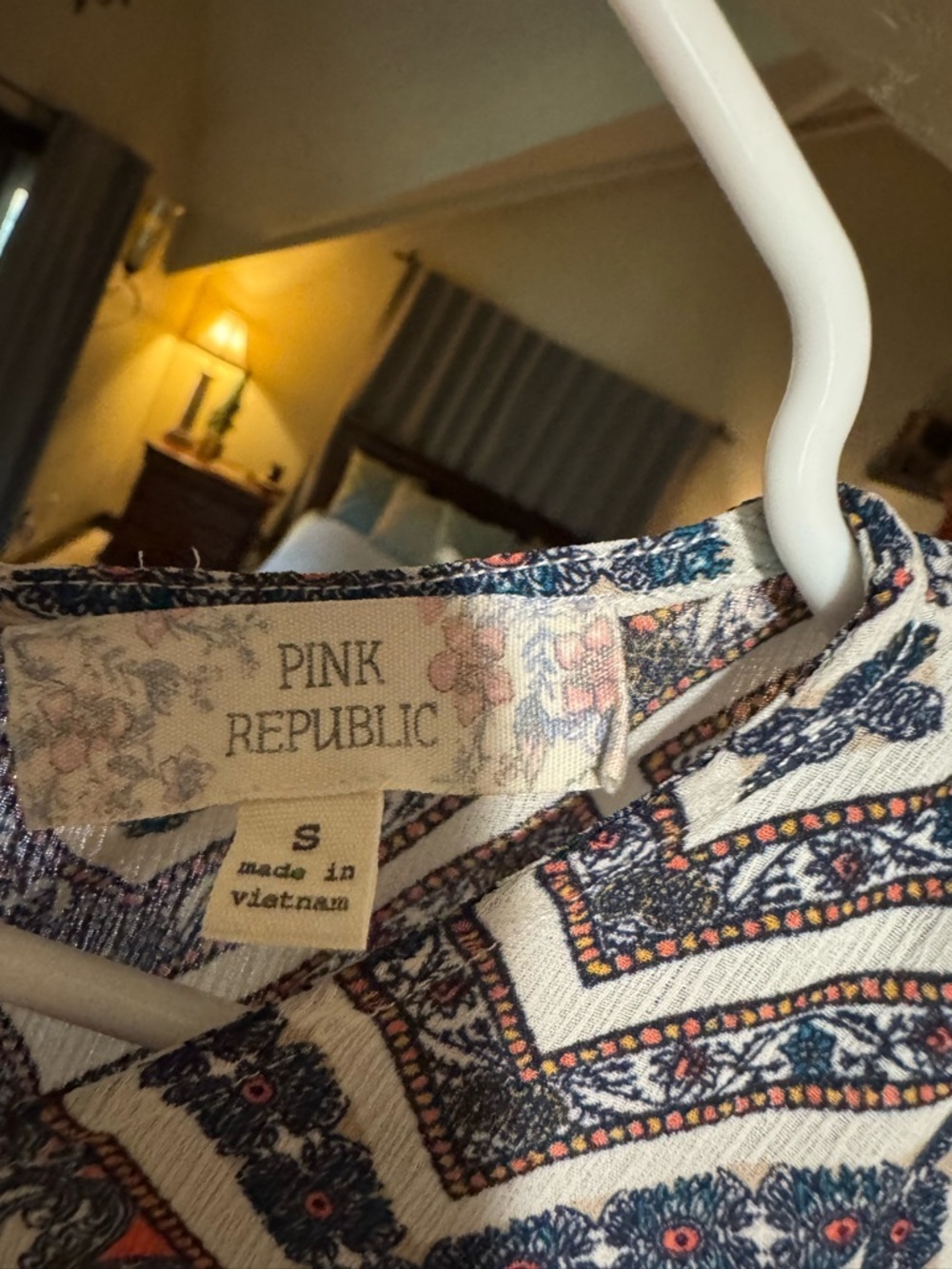 Pink Republic Navy, White & Rust Geo Print Short Sleeve Blouse - Picture 3 of 3
